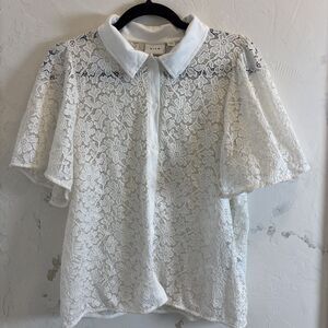 Women’s Size Medium White Floral Lace Blouse Dainty Cottagecore